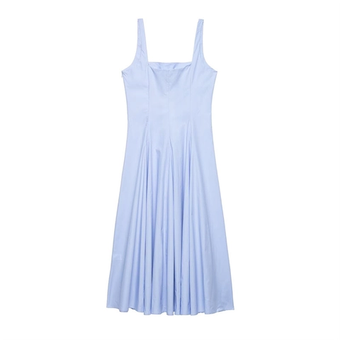 Vestido Midi Sexy de Mujer con Cuello Cuadrado Sin Mangas Elegante Línea A Dobladillo Ancho Color Sólido Vestido de Fiesta para Vacaciones de Verano