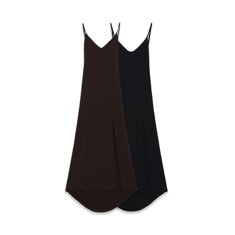 Vestido Largo de Tirantes Finos de Diseño para Mujer Cuello en V Color Sólido Ajustado Abertura Vestido Largo Casual