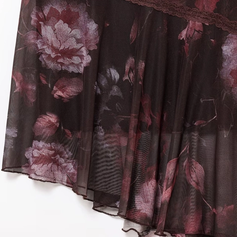 Abito Cami da Donna Sexy con Patchwork in Pizzo Floreale Scollo a V Orlo Irregolare con Volant Abito Midi Aderente