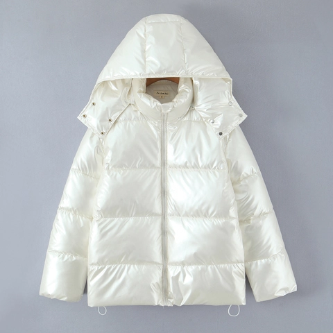 Chaqueta Acolchada Casual para Mujer Con Capucha Brillo Color Sólido Abrigo de Algodón Holgado Con Dobladillo Con Cordón Invierno