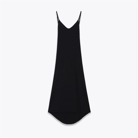 Vestido Largo de Tirantes Finos de Diseño para Mujer Cuello en V Color Sólido Ajustado Abertura Vestido Largo Casual
