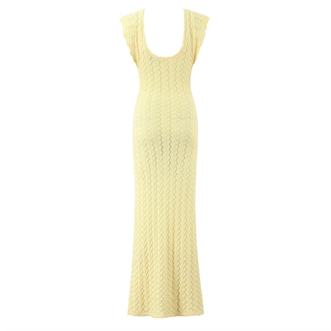 Abito Maxi da Donna Sexy Scollo a V Profondo Senza Maniche Maglia Testurizzata a Onde Elegante Abito Lungo per Vacanza Festa