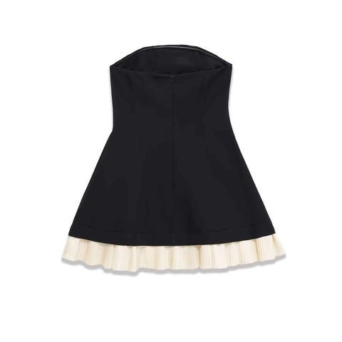 Vestido Mini Sexy Sin Tirantes para Mujer Color de Contraste Dobladillo Plisado Espalda Descubierta Línea A Fiesta Club