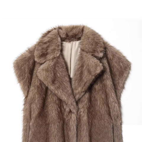 Damen Casual Braun Kunstpelz Weste Winter Warm Großes Revers Ärmellose Pelzjacke Oversized Weste Kunstpelz Oberbekleidung