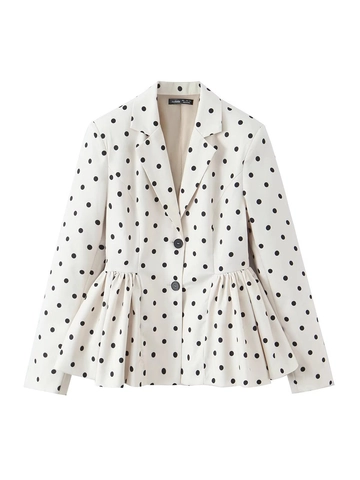 Dames Polka Dot Blazer Met Peplum Pak Kraag Lange Mouwen Elegant Slim Fit Knoopsluiting Kantoor Mode Bovenkleding Jas