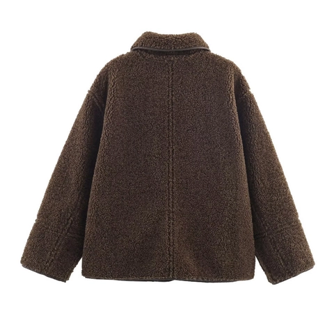 Damen Wendejacke Teddy Fleece Vintage Lederbesatz Knöpfe Winter Warm Außenbekleidung Mantel Für Damen Mode Jacke