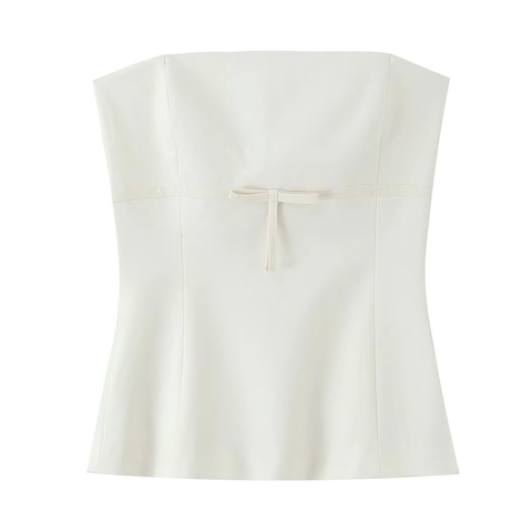 Damen Elegant Trägerlos Schleife Tube Top Slim Fit Einfarbig Minimalistisch Bustier Crop Top Für Streetwear Alltag Sommer Top