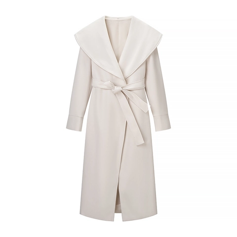 Damen Eleganter Langer Wollmantel Großes Revers Hüftgürtel Schlankmachend Einfarbig Lässig Langarm Mode Übermantel Oberbekleidung