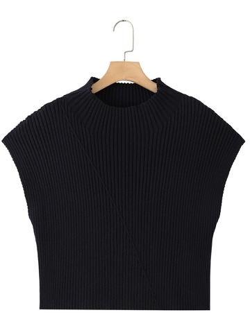 Dames Ribgebreide Tanktop Halfhoge Hals Mouwloos Gebreid Vest Met Diagonale Naad Casual Slim Fit Gebreide Kleding