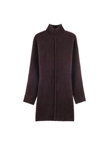 Women's High Neck Knitted Long Sleeve Solid Color Mini Dress Warm Plush Bodycon Straight Autumn Winter Fashion Short Dress
