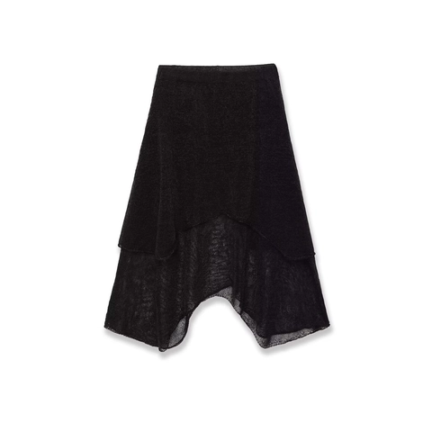 Women's Mesh Stitching Irregular Knitted Skirt Asymmetric Layered Black Midi Skirt Fashion Elegant Commuter Skirt