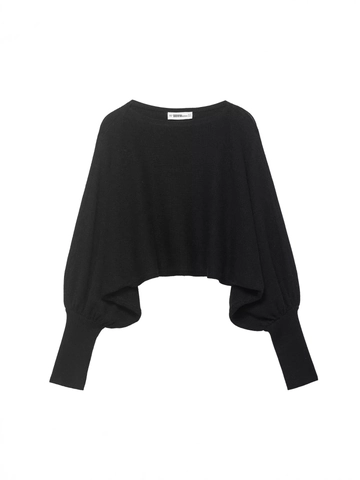 Women's Casual Round Neck Long Sleeve Bubble Sleeve Knit Sweater Elegant Solid Color Loose Short Pullover Knitwear Top