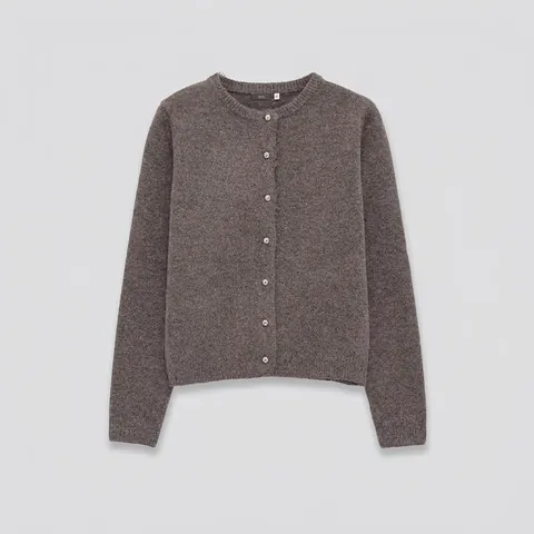 Cárdigan de Punto para Mujer Casual Cuello Redondo Manga Larga Con Botones Minimalista Color Sólido Suéter de Poliéster Top