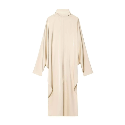 Vestido Largo Elegante de Satén para Mujer con Cuello Bufanda Manga Larga Color Sólido Ajuste Holgado Vestido de Noche