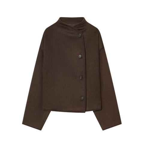 Women Retro Woolen Look Single Breasted Stand Collar Jacket Loose Long Sleeve Solid Color Short Coat Streetwear Outerwear