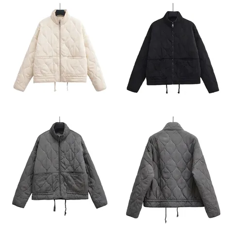 Damen Street Fashion Lockere Steppjacke Stehkragen Reißverschluss Warme Winter Wattierte Jacke Mit Taschen Kordelzug Saum Oberbekleidung