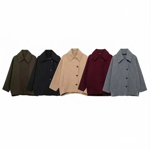 Cappotto da Donna in Misto Lana Casual con Revers Manica Lunga Monopetto Oversized Tinta Unita Caldo Giacca Autunno Inverno