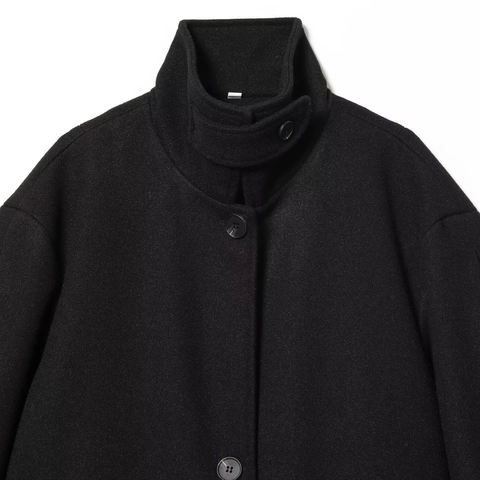 Damen Streetwear Stehkragen Kurzmantel Einreihig Schwarz Polyester Jacke Mit Pattentaschen Mode Oberbekleidung