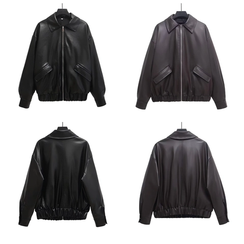 Damen Bomberjacke Aus Kunstleder Lockere PU Lederjacke Retro Mode Reißverschluss Oberbekleidung Langarm Streetwear Damen Jacken