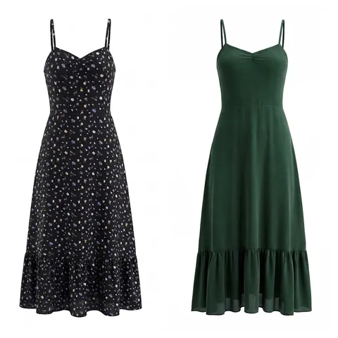 Abito Maxi Cami da Donna con Scollo a V Spalline Regolabili Orlo a Volant Schiena Arricciata Floreale Tinta Unita Estate Spiaggia