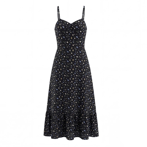 Abito Maxi Cami da Donna con Scollo a V Spalline Regolabili Orlo a Volant Schiena Arricciata Floreale Tinta Unita Estate Spiaggia
