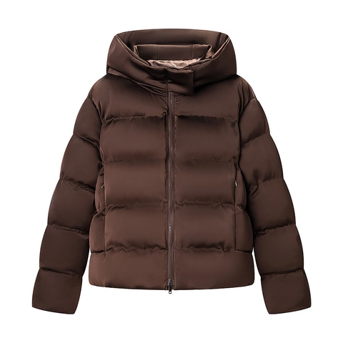 Women Hooded Puffer Jacket Short Padded Coat Casual Streetwear Solid Color Warm Polyester Long Sleeve Winter Outerwear