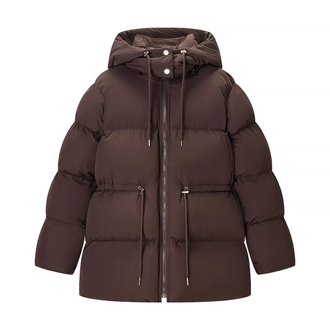 Abrigo Acolchado con Capucha para Mujer Longitud Media Manga Larga Cordón en la Cintura Cremallera Color Sólido Chaqueta de Invierno Casual