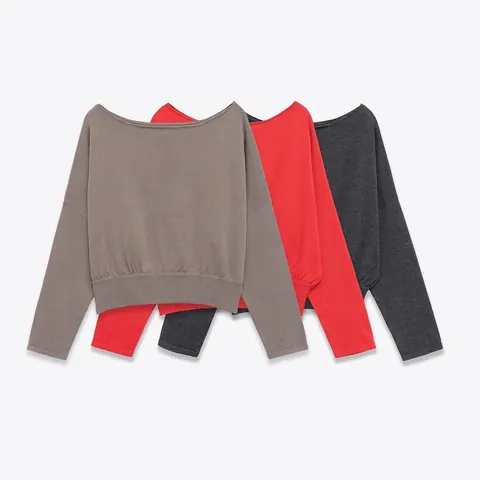 Maglione da Donna Elegante Scollo a Barca Manica Lunga in Maglia Tinta Unita Bordo a Costine Pullover Top Autunno Casual Moda