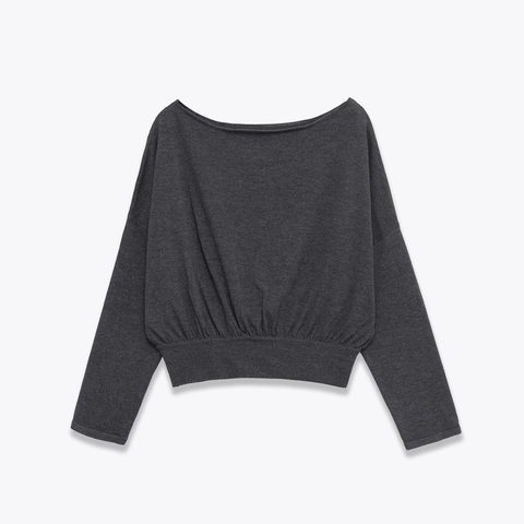Maglione da Donna Elegante Scollo a Barca Manica Lunga in Maglia Tinta Unita Bordo a Costine Pullover Top Autunno Casual Moda