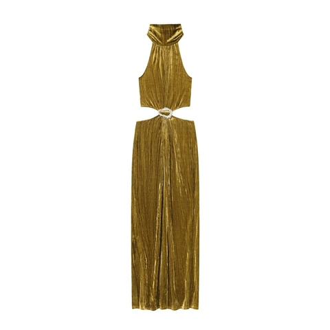 Dames Fluweel Halter Maxi Jurk Elegant Uitsnijding Taille Strass Gesp Bodycon Avondfeest Lange Jurk