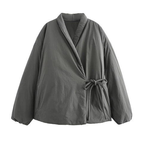Women's Casual Kimono Style Padded Jacket Loose Wrap Lace-up Quilted Winter Coat Warm Windproof Outwear For Women