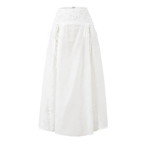 Dames Witte Kant Off Shoulder Korte Top En Maxi Rok Twee Stuks Boheems Katoen Sexy Vakantie Top En Lange Rok Outfit