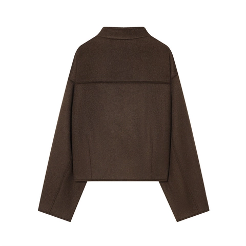 Women's Casual Woolen Stand Collar Short Jacket Asymmetric Button Down Long Sleeve Loose Fashion Solid Color Fall Coat Outerwear