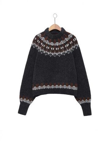 Maglione da Donna in Maglia Fair Isle Casual Pullover Comodo Motivo Geometrico Nordico Invernale Caldo a Maniche Lunghe