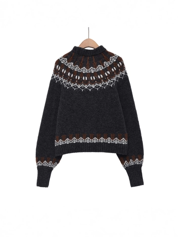 Maglione da Donna in Maglia Fair Isle Casual Pullover Comodo Motivo Geometrico Nordico Invernale Caldo a Maniche Lunghe