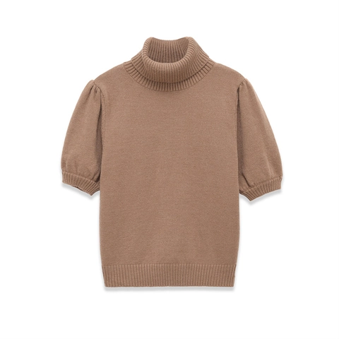 Dames Gebreide Top met Halve Hoge Hals en Pofmouwen Effen Kleur Casual Losse Trui Elegant Kantoor Herfst Kleding
