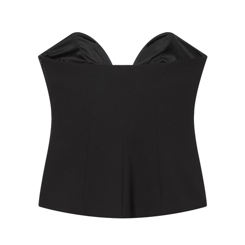 Damen Sexy Schwarz Trägerloses Schlauch Oberteil Kontrast 3D Netz Blume Korsett Stil Seitenreißverschluss Slim Fit Party Clubwear