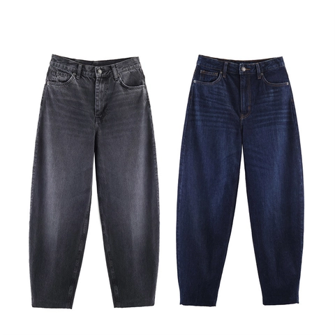 Damen High Waist Barrel Denim Jeans Retro Gewaschen Locker Sitzende Konische Denim Hose Mode Lässig Gerade Bein Hose