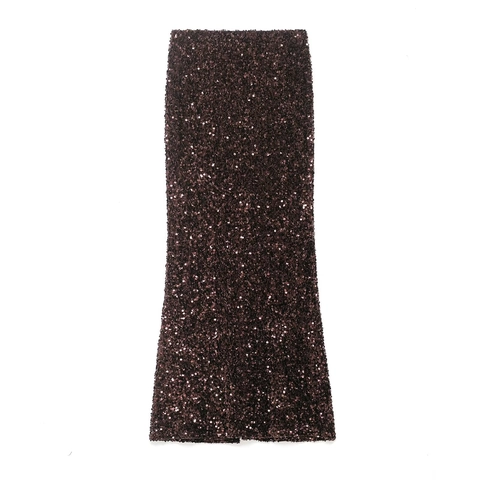 Damen Casual Kaffee Pailletten Midi Rock Hohe Taille Schlitz Fischschwanz Meerjungfrau Pailletten Party Rock Damen Polyester