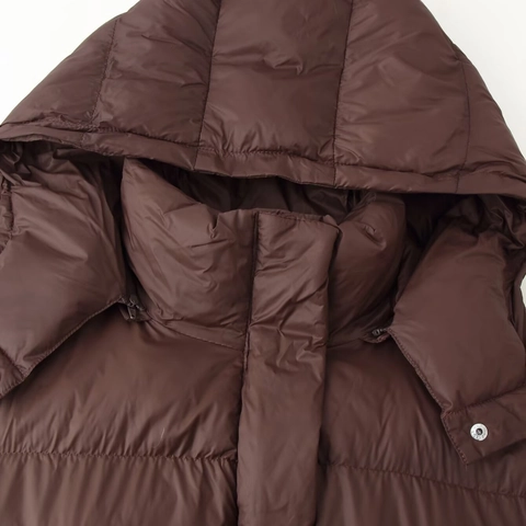 Women Hooded Puffer Jacket Quilted Winter Warm Short Coat Brown Solid Color Polyester Casual Streetwear Outerwear For Lady