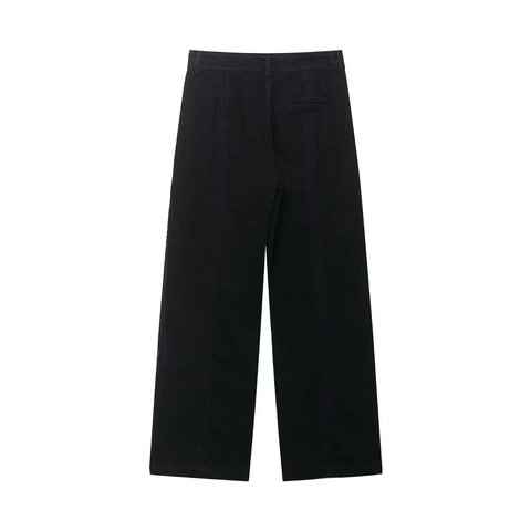 Pantalones Casuales de Cintura Alta y Pierna Recta para Mujer Con Flecos Metálicos Moda Streetwear Pantalones Largos de Poliéster