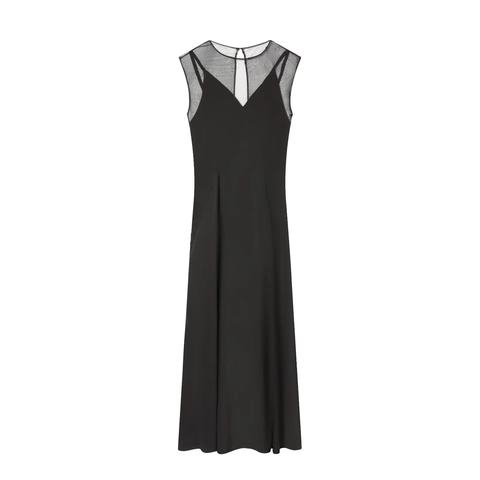 Dames Mouwloos Mesh Stiksels Transparante Maxi Jurk Elegant Zwart A-Lijn Avond Feest Lange Jurk Streetstyle