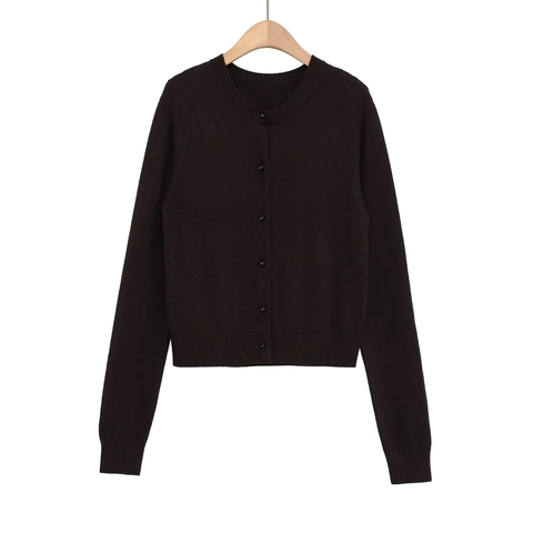 Cárdigan de Punto Casual para Mujer Cuello Redondo Abotonado Manga Larga Color Sólido Streetwear Moda Urbana Jersey Top