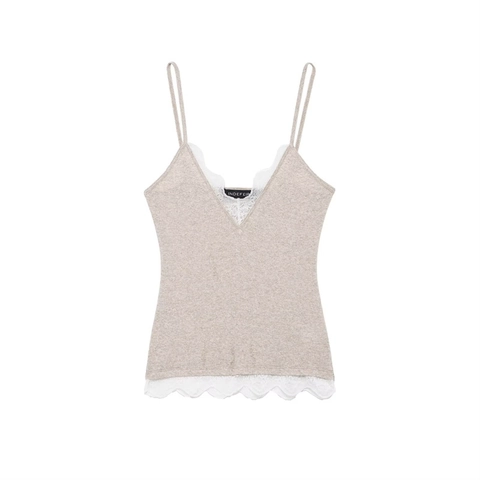 Dames Sexy Gebreide Camisole V-Hals Kant Afwerking Slim Fit Spaghettibandjes Tanktop Rugloos Mouwloze Casual Top