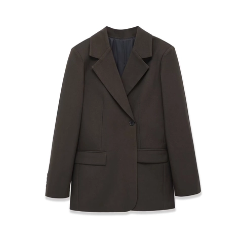 Dames Street Fashion Casual Slim Fit Blazer Jas Reverskraag Eén Knop Lange Mouw Bovenkleding Donkerbruine Mantel
