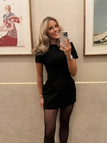 Abito Corto Donna Casual Tinta Unita Girocollo Maniche a Sbuffo Con Tasche Elegante Stile Occidentale Manica Corta A-Line