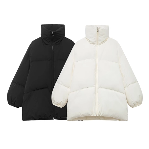 Chaqueta Acolchada Oversize para Mujer Cuello Alto Cálido Poliéster Acolchado Abrigo Streetwear Color Sólido Invierno