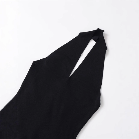 Damen Elegant Halter Neck Strickweste Plissiert Knopf Vorne Ärmellos V Ausschnitt Polyester Tank Top Casual Slim Fit Schwarz Weste