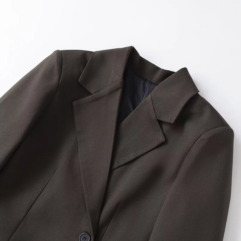 Dames Street Fashion Casual Slim Fit Blazer Jas Reverskraag Eén Knop Lange Mouw Bovenkleding Donkerbruine Mantel