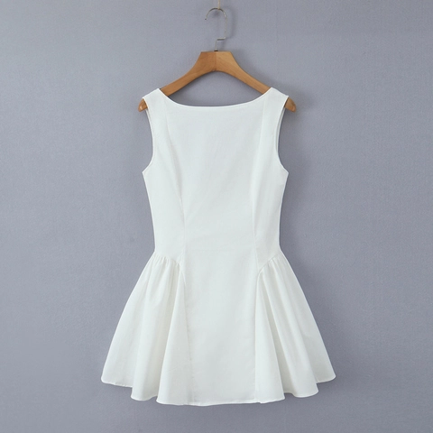 Mujer Sexy Un Hombro Espalda al Aire Plisado Mini Vestido Color Sólido Sin Mangas Línea A Vestido Chaleco Elegante Streetwear Fiesta Noche